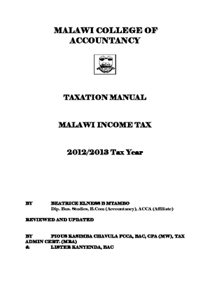 MCA Manu - Taxation - MALAWI COLLEGE OF ACCOUNTANCY TAXATION MANUAL ...