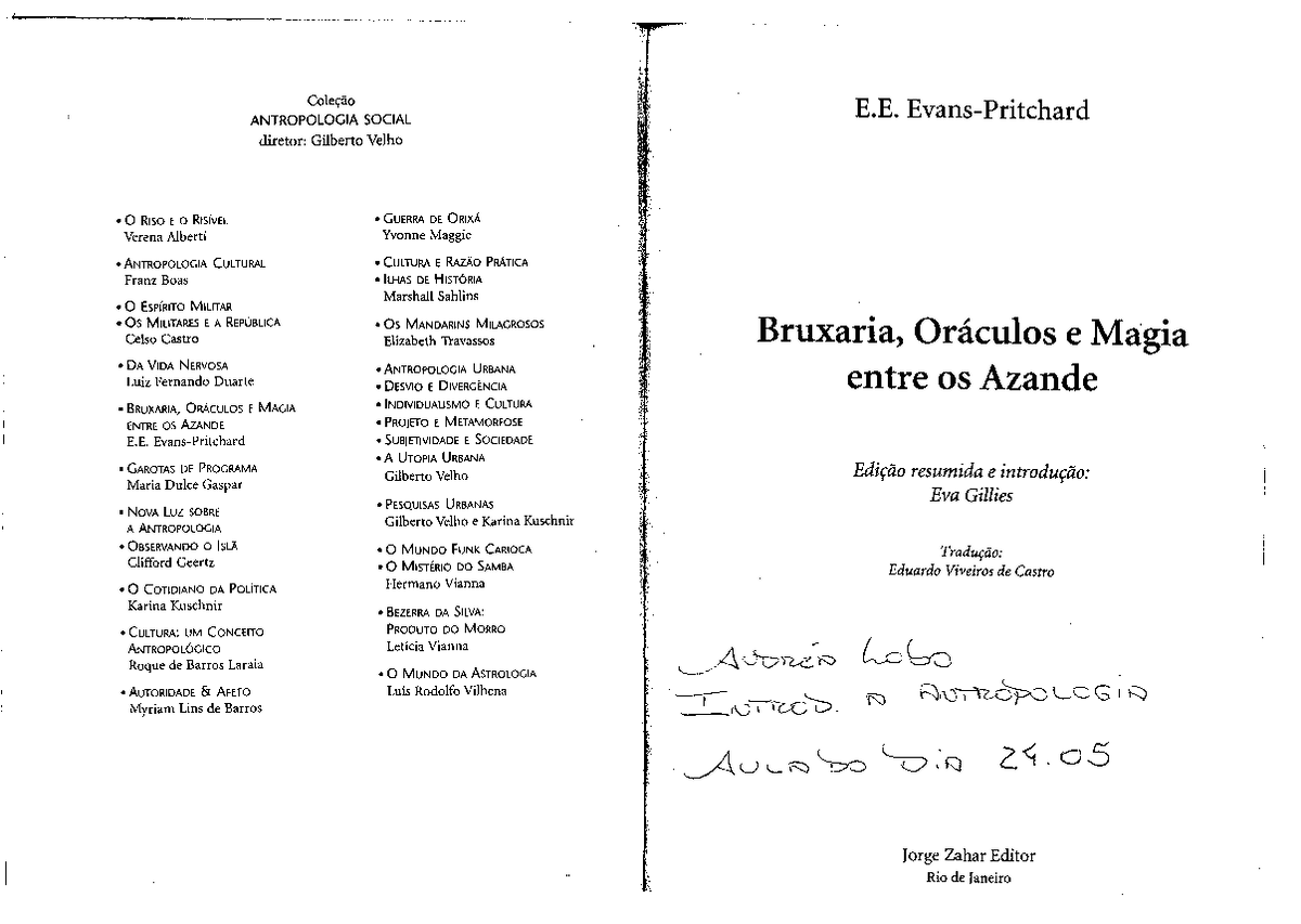 Evans-Pritchard-Bruxaria Oraculos e Magia entre as Azande-trabalho de