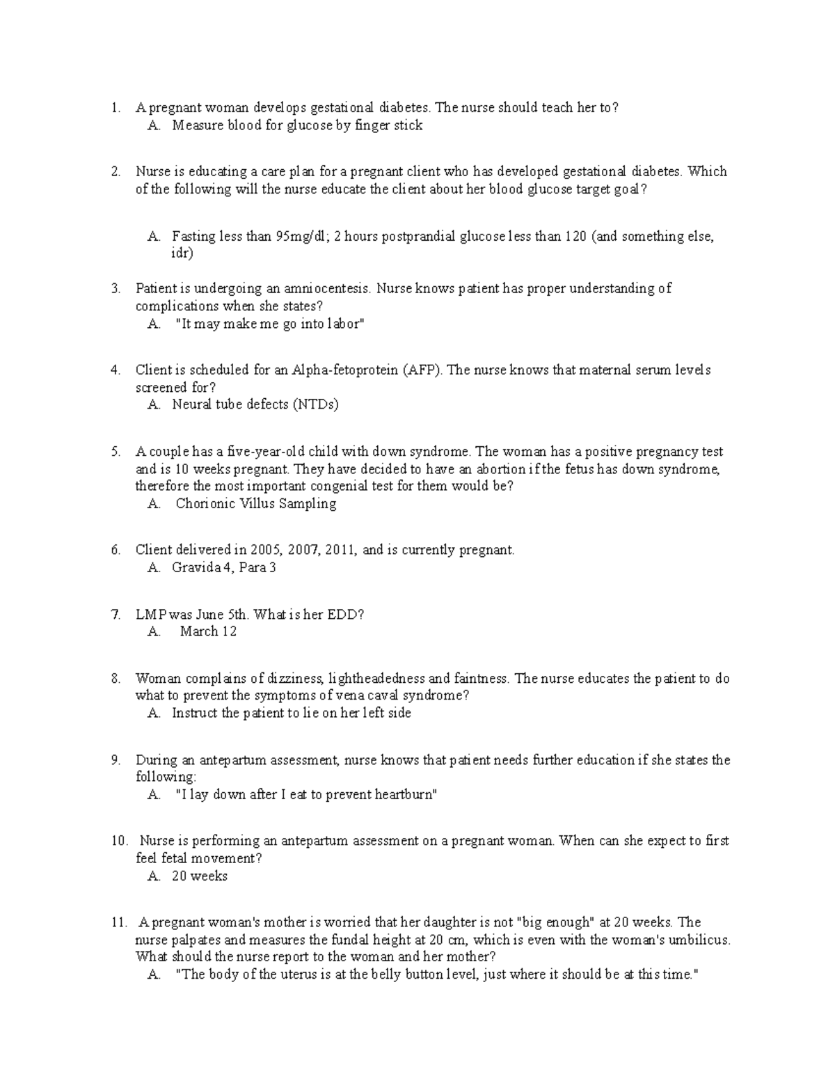 OB Test number 1 notes - A pregnant woman develops gestational diabetes ...