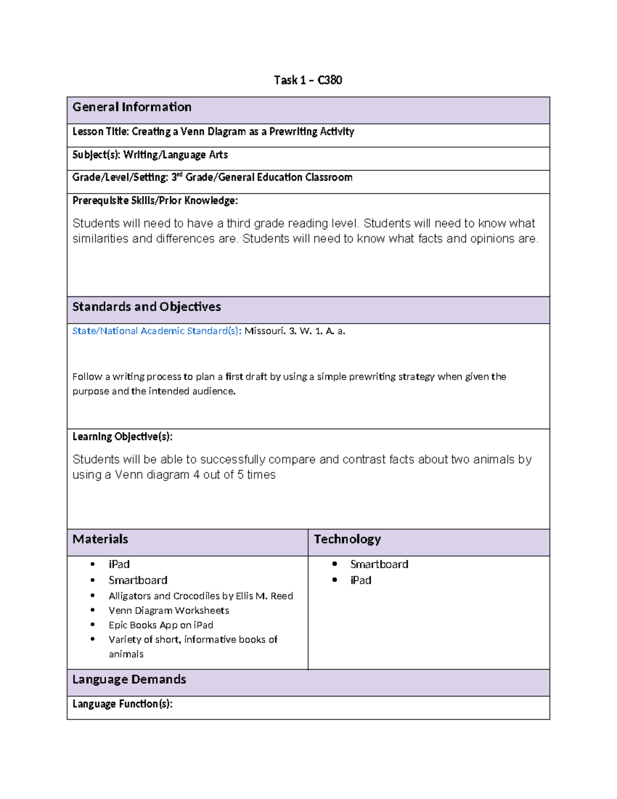 Task1 C380 - Task 1 - Task 1 – C General Information Lesson Title ...