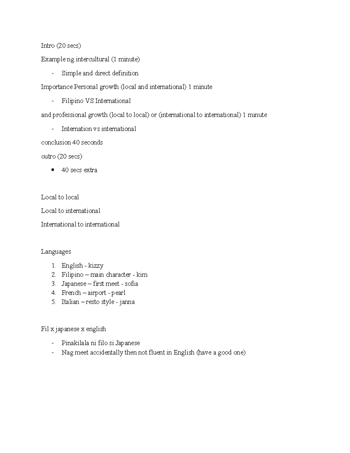 Intro - notes - Intro (20 secs) Example ng intercultural (1 minute ...