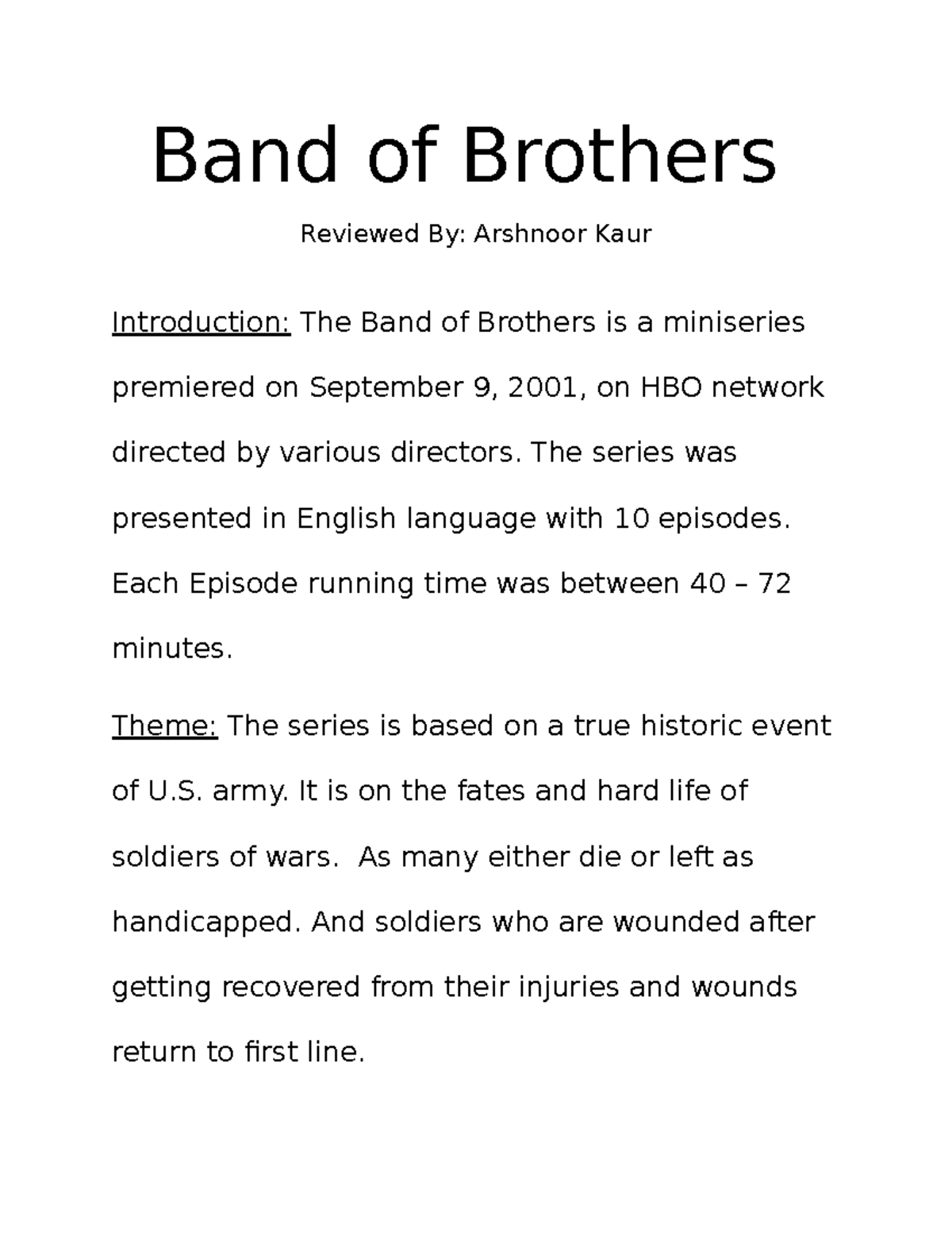 Band of Brothers review Band of Brothers Reviewed By Arshnoor Kaur