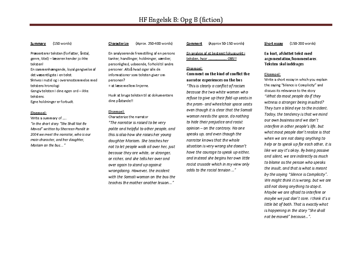 HF Engelsk B - Fiction Practical Work For Darwins Medicin Course Study ...