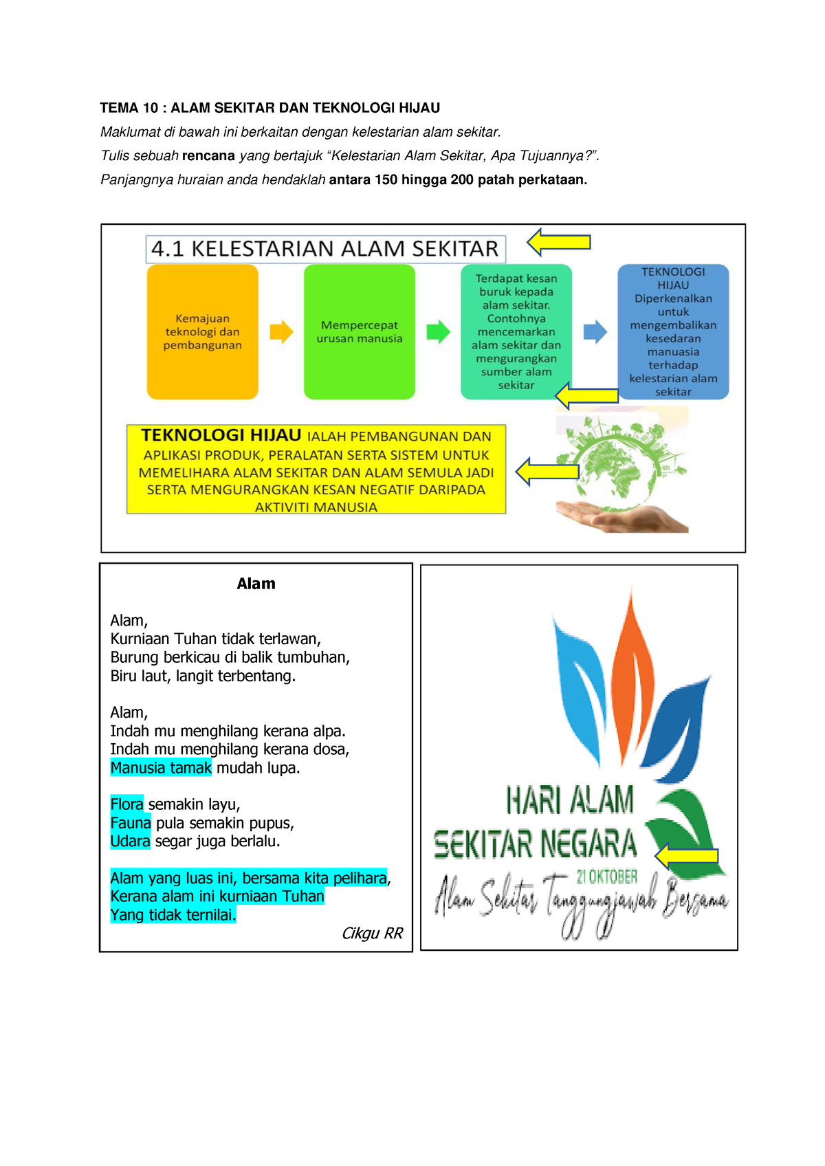 Skema karangan A  TEMA 10  ALAM SEKITAR DAN TEKNOLOGI HIJAU Maklumat