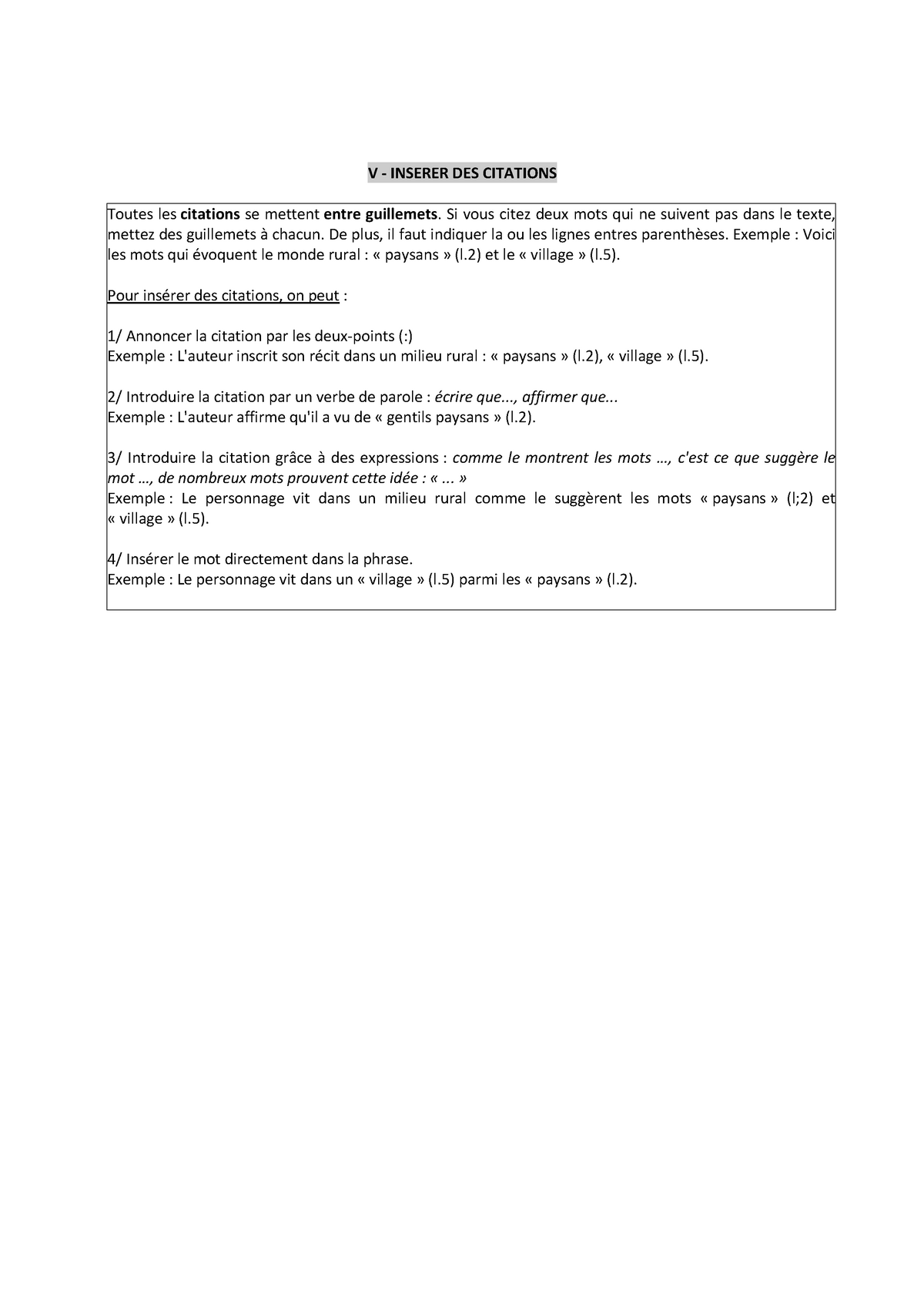 Inserer Les Citations V Inserer Des Citations Toutes Les Citations Se Mettent Entre Guillemets Studocu