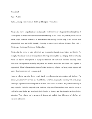 Touchstone 1 Introduction to Religion - Sonia Grant April 15th, 2023 ...