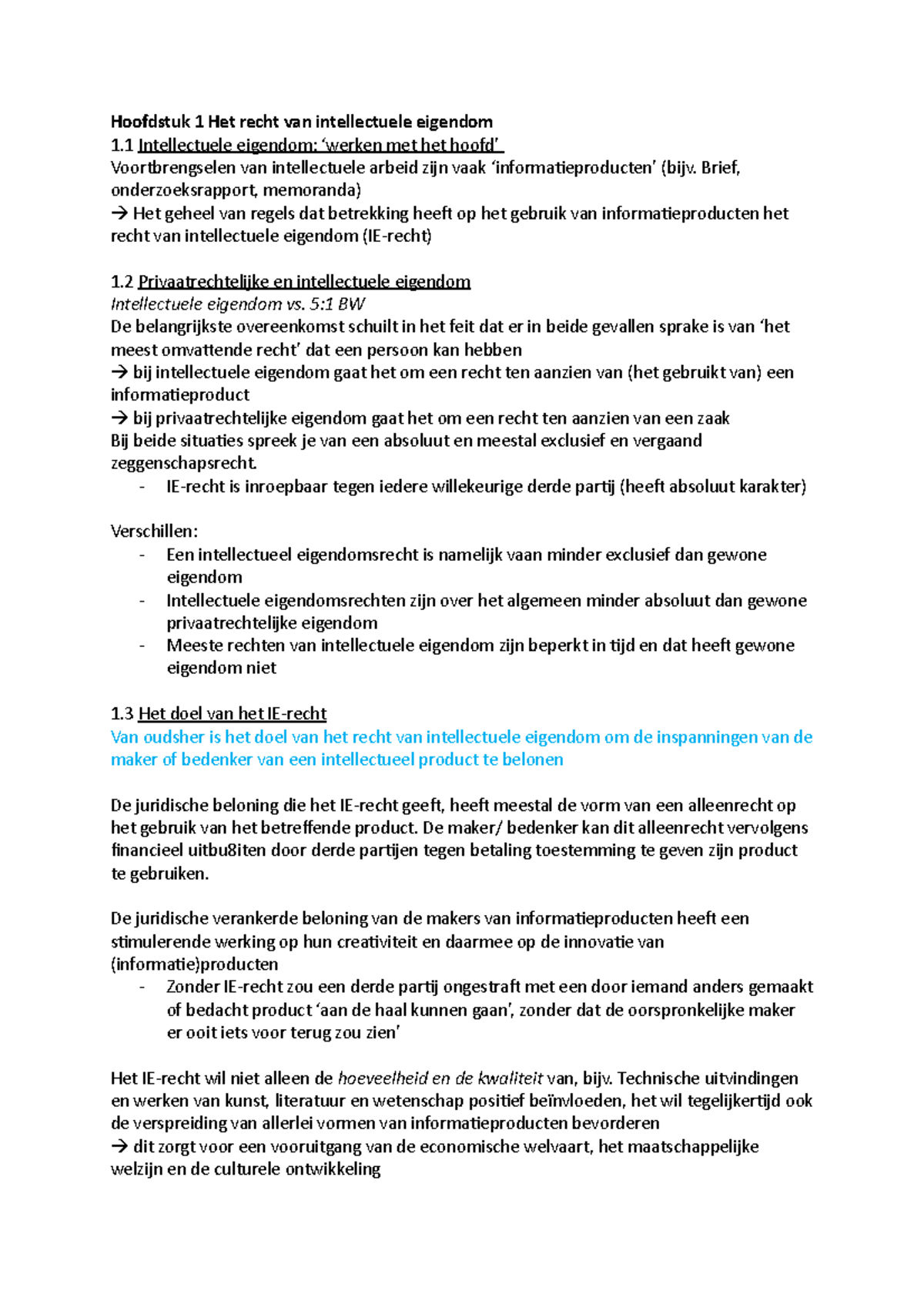 Week 1 Ierecht Samenvatting - Hoofdstuk 1 Het Recht Van Intellectuele ...