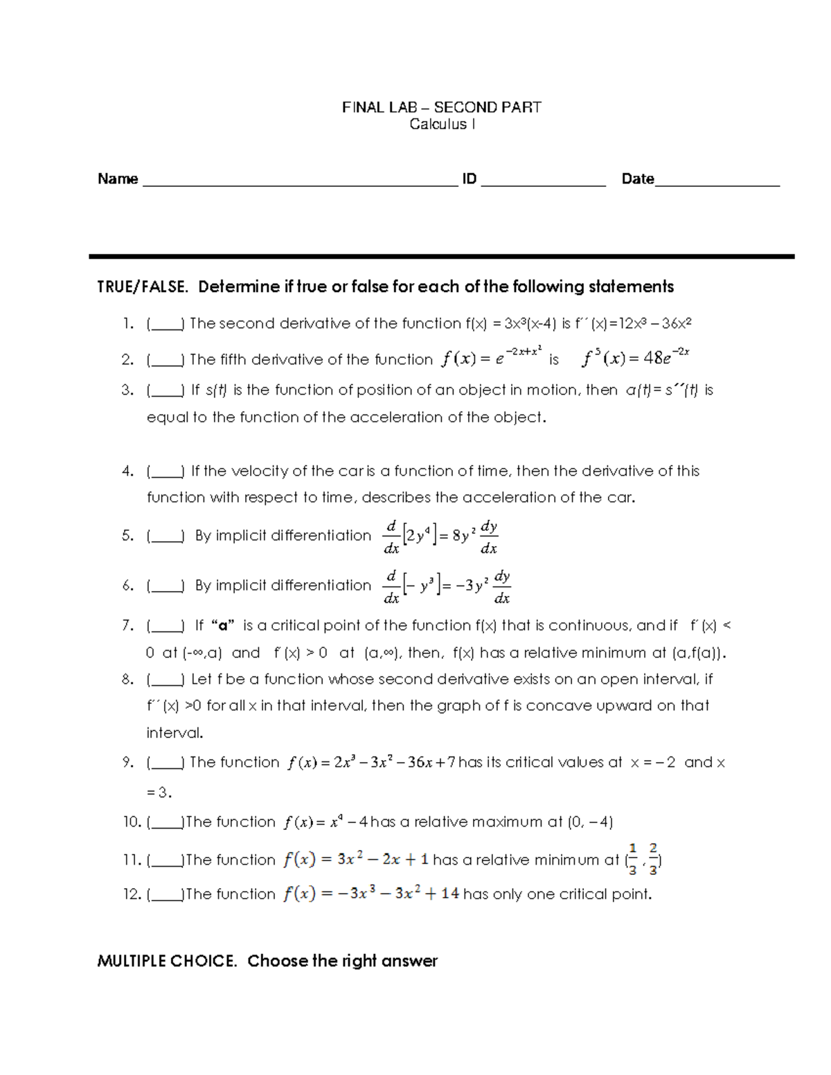 Laboratorio de práctica Cálculo 1 - FINAL LAB – SECOND PART Calculus I ...