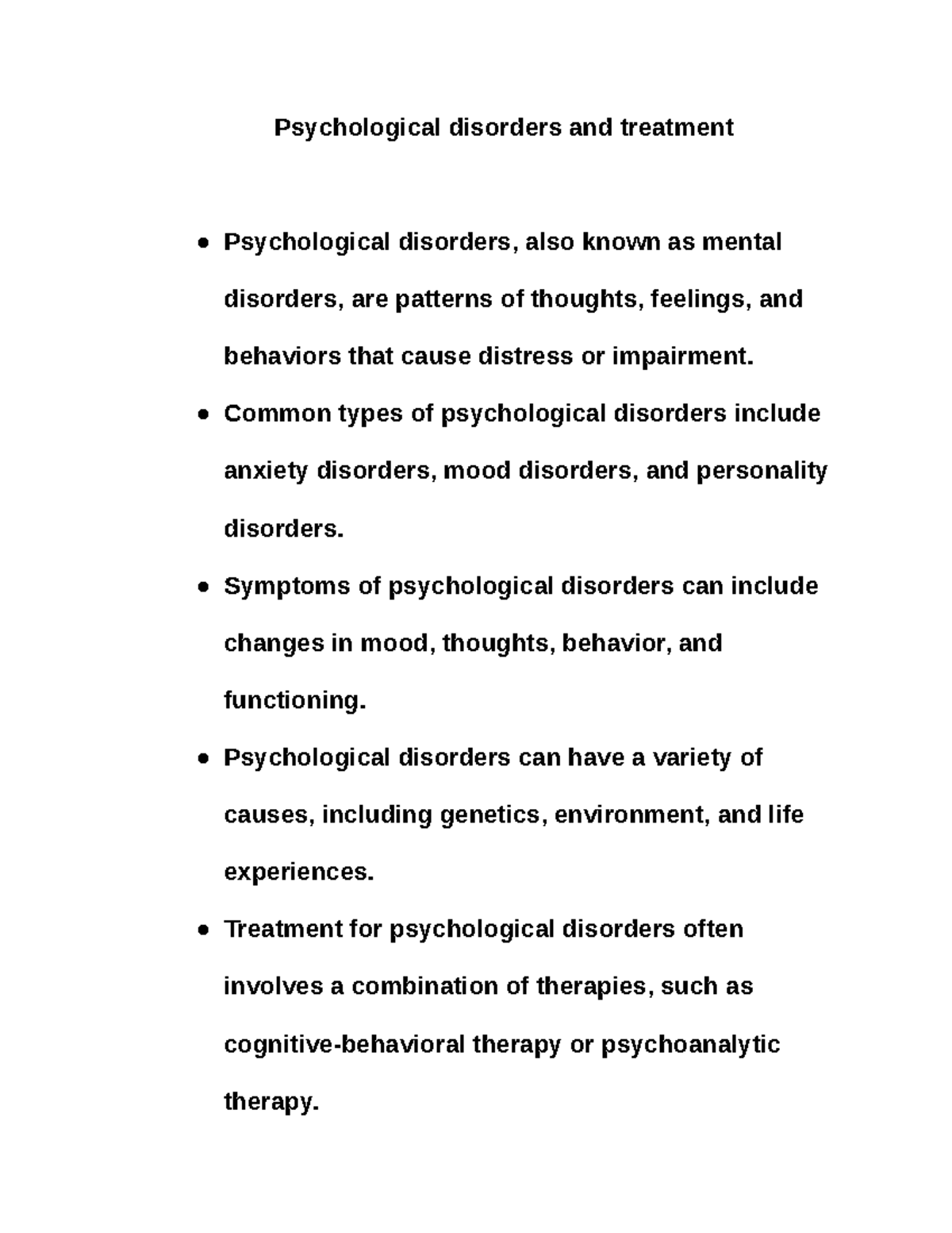 Psychological Disorders And Treatment Techniques