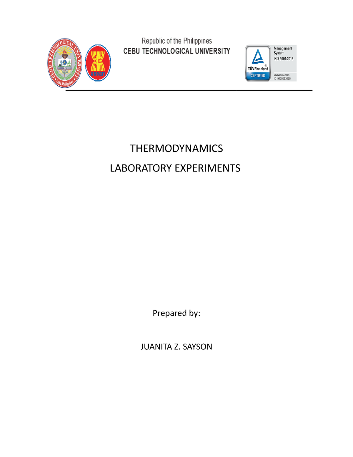 thermodynamics laboratory experiments pdf