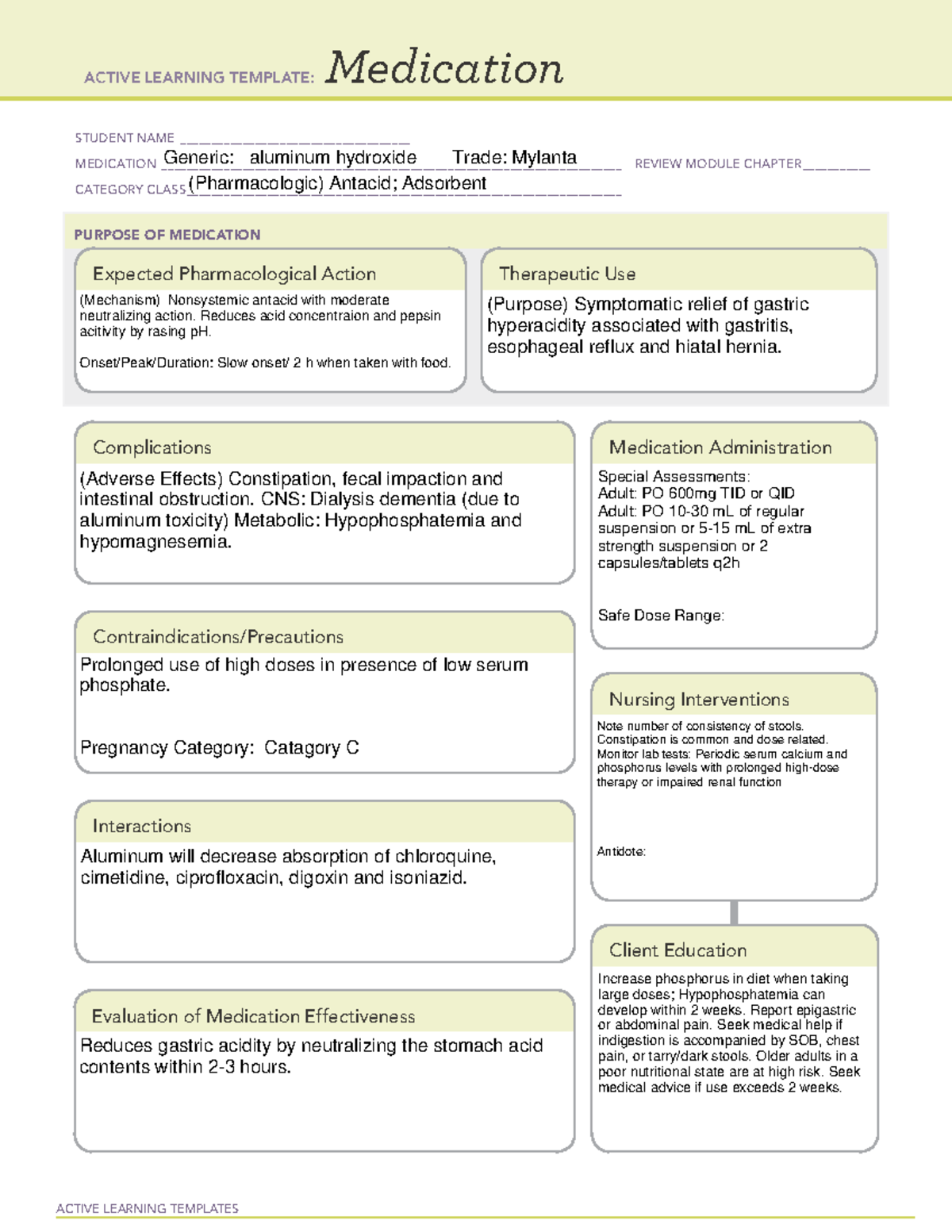 Mylanta part 1 - Med Cards - ACTIVE LEARNING TEMPLATES Medication ...