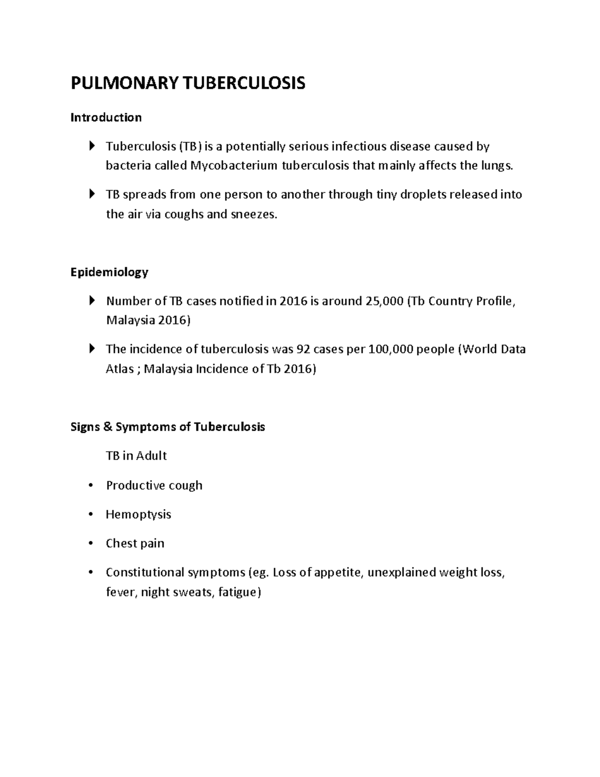 Pulmonary Tuberculosis - PULMONARY TUBERCULOSIS Introduction ...