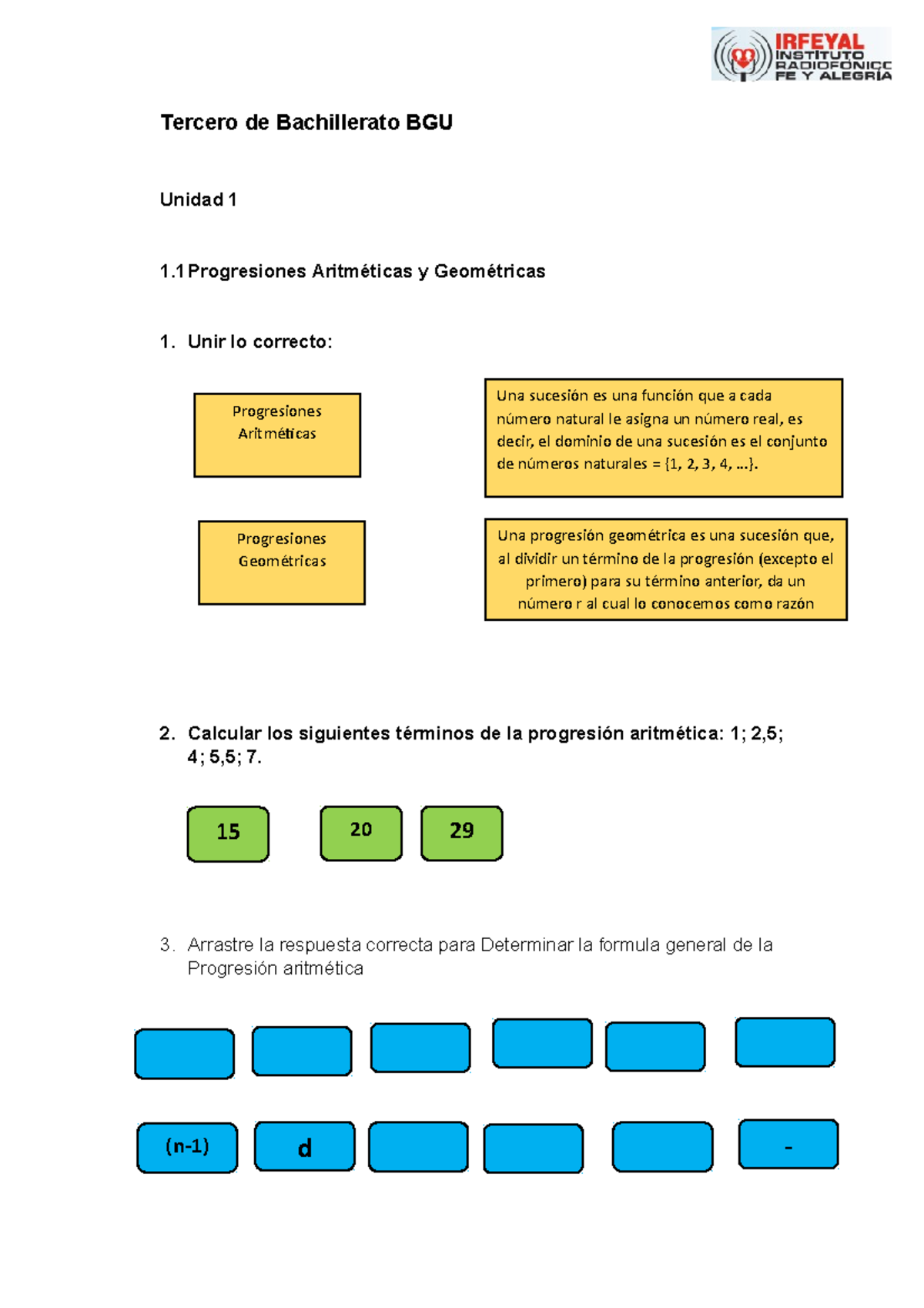 Progresiones GA - Tercero de Bachillerato BGU Unidad 1 1 Progresiones ...