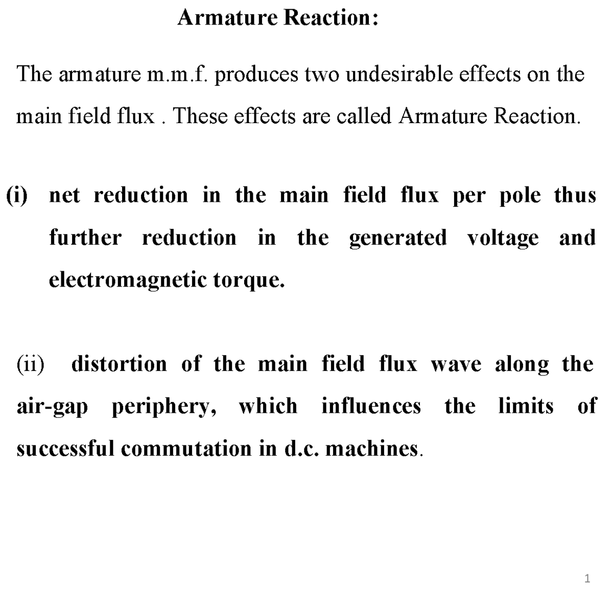 Armature Reaction notes Armature Reaction The armature m.m