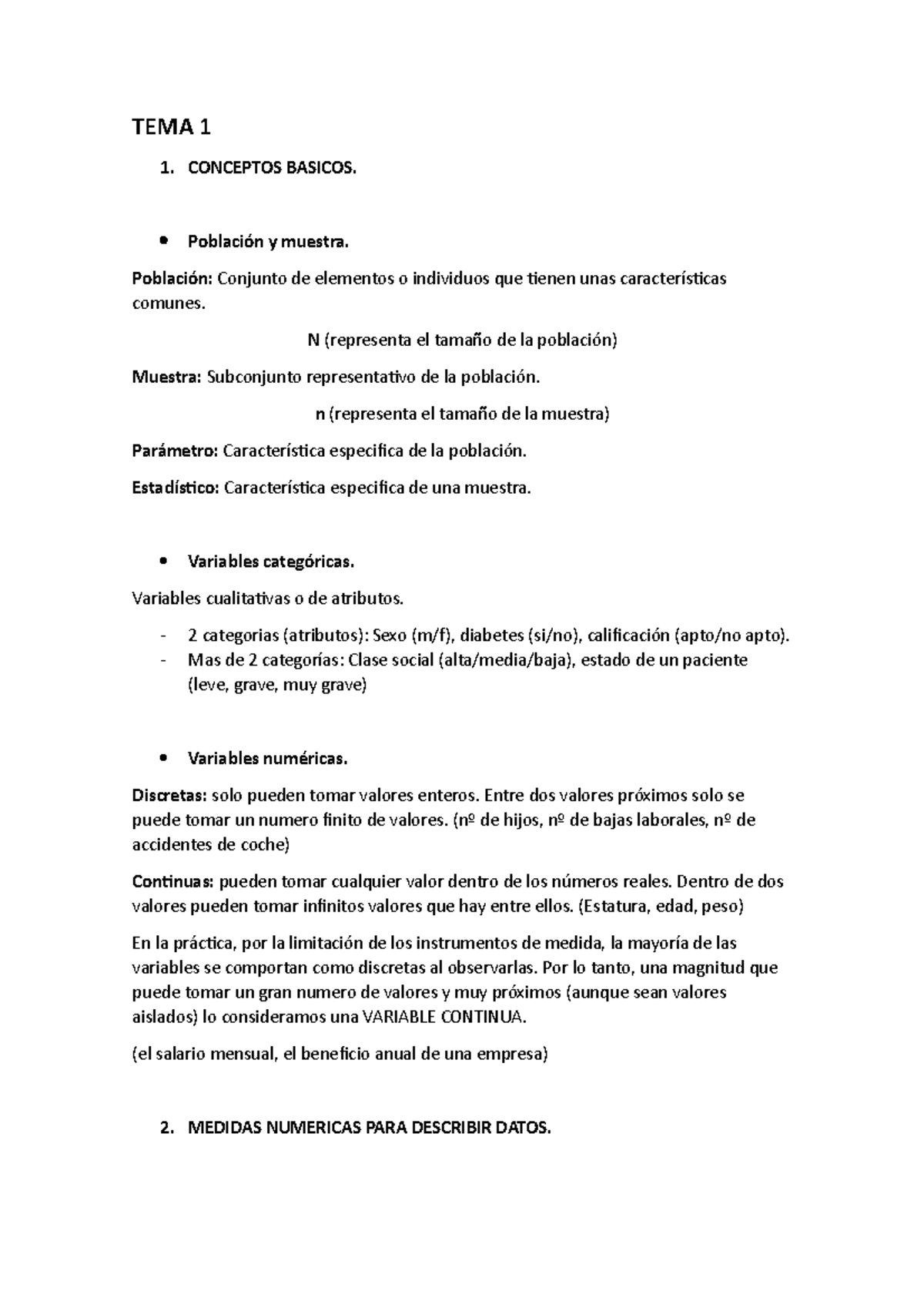 Tema 1 - Estadistica I - Apuntes 1 - TEMA 1 1. CONCEPTOS BASICOS ...