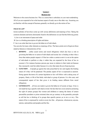 Introduction To Law - Lecture Notes 1 - CHAPTER ONE INTRODUCTION TO LAW ...