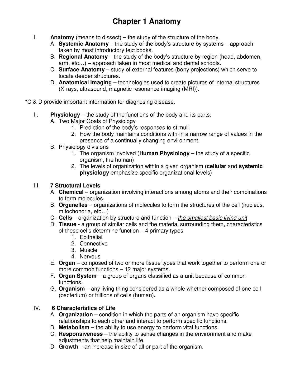 Anatomy short notes Chapter 1 Anatomy I. Anatomy (means to dissect