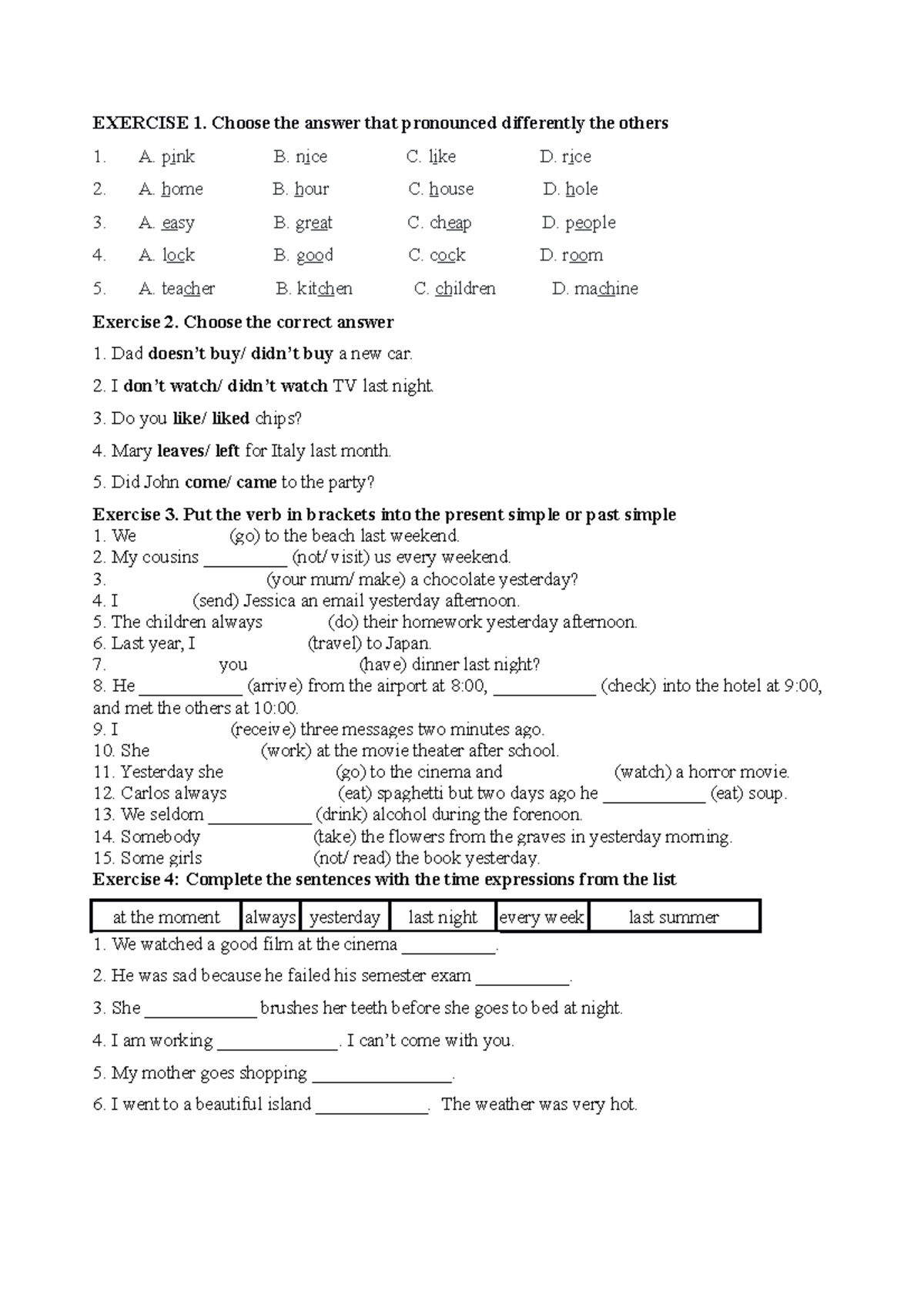 Class 7 For Sts Simple Present Past Exercise 1 Choose The Answer