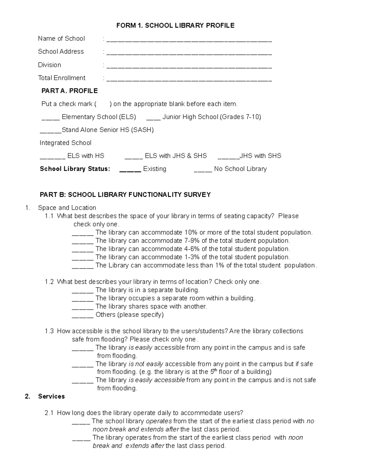 School Library Profile Evaluation ToolSchool Library Profile Evaluation ...