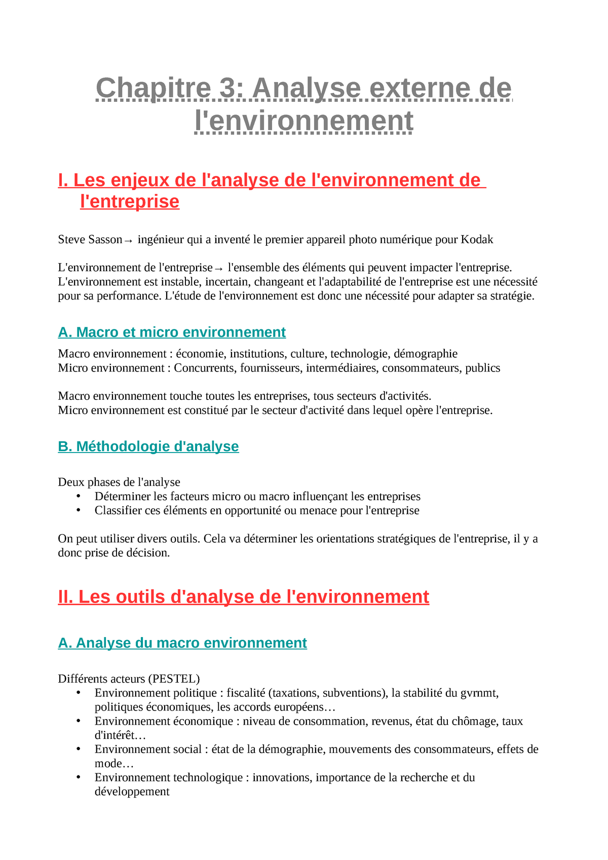 business plan analyse de l'environnement