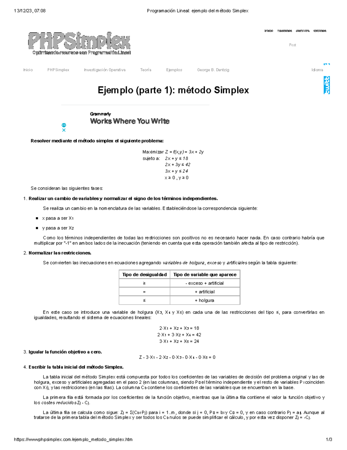 Programación Lineal ejemplo del método Simplex - 13/12/23, 07:08 ...