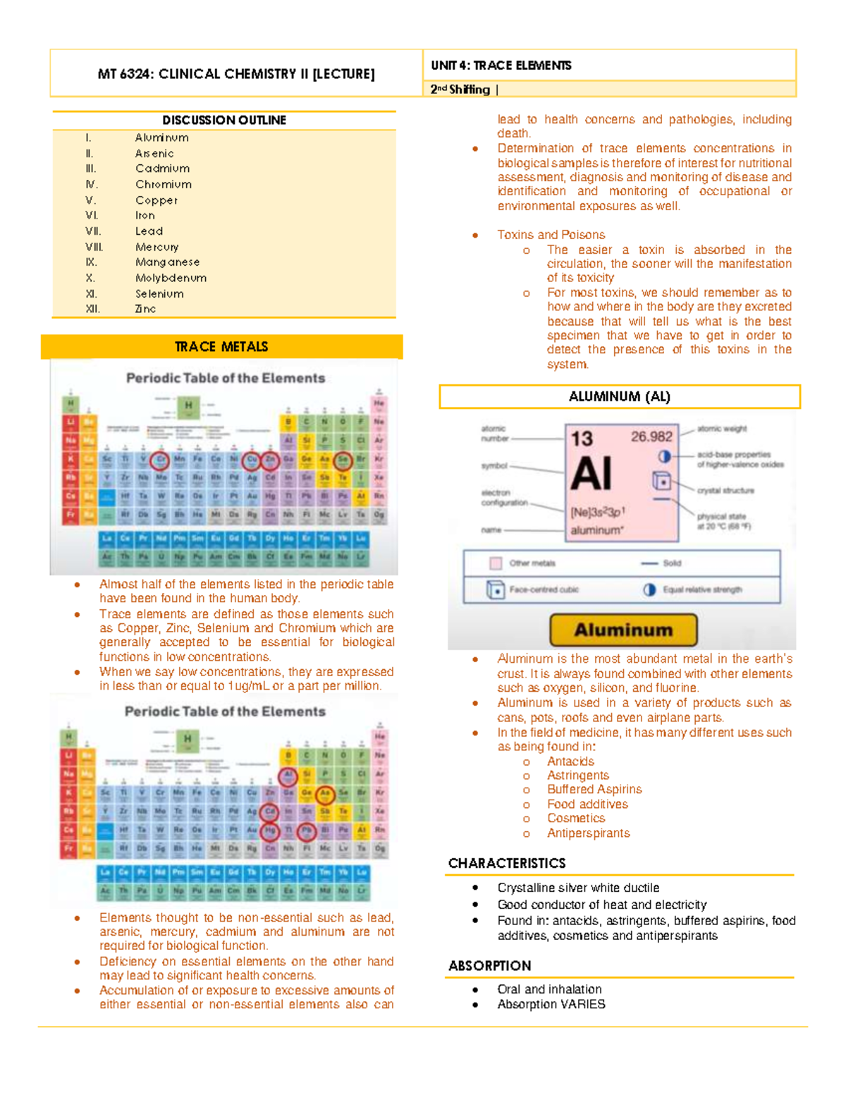 Clinchem Trace Elements MT 6324 CLINICAL CHEMISTRY II [LECTURE] 2