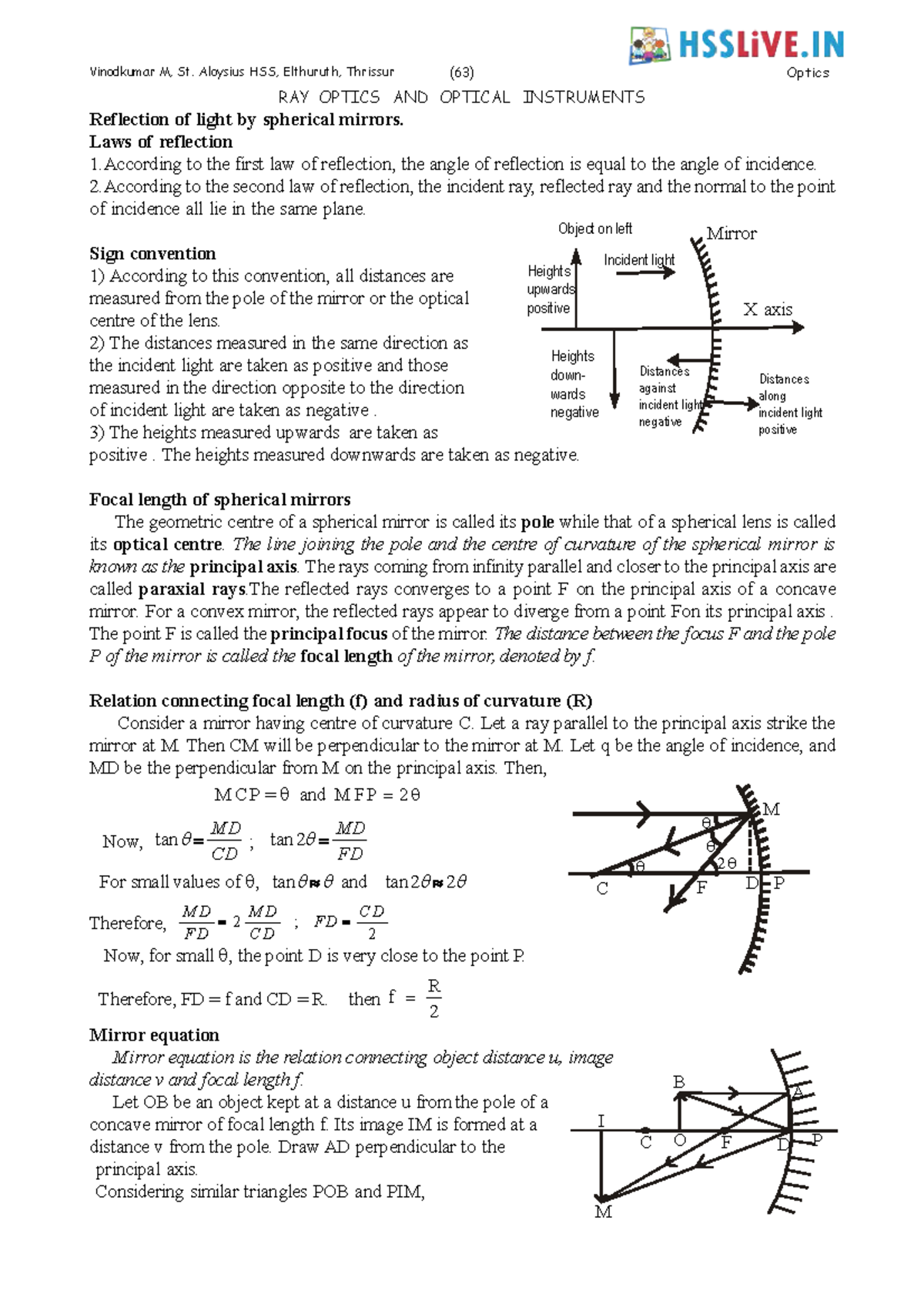 RAY Optics & WAVE Optics - RAY OPTICS AND OPTICAL INSTRUMENTS ...