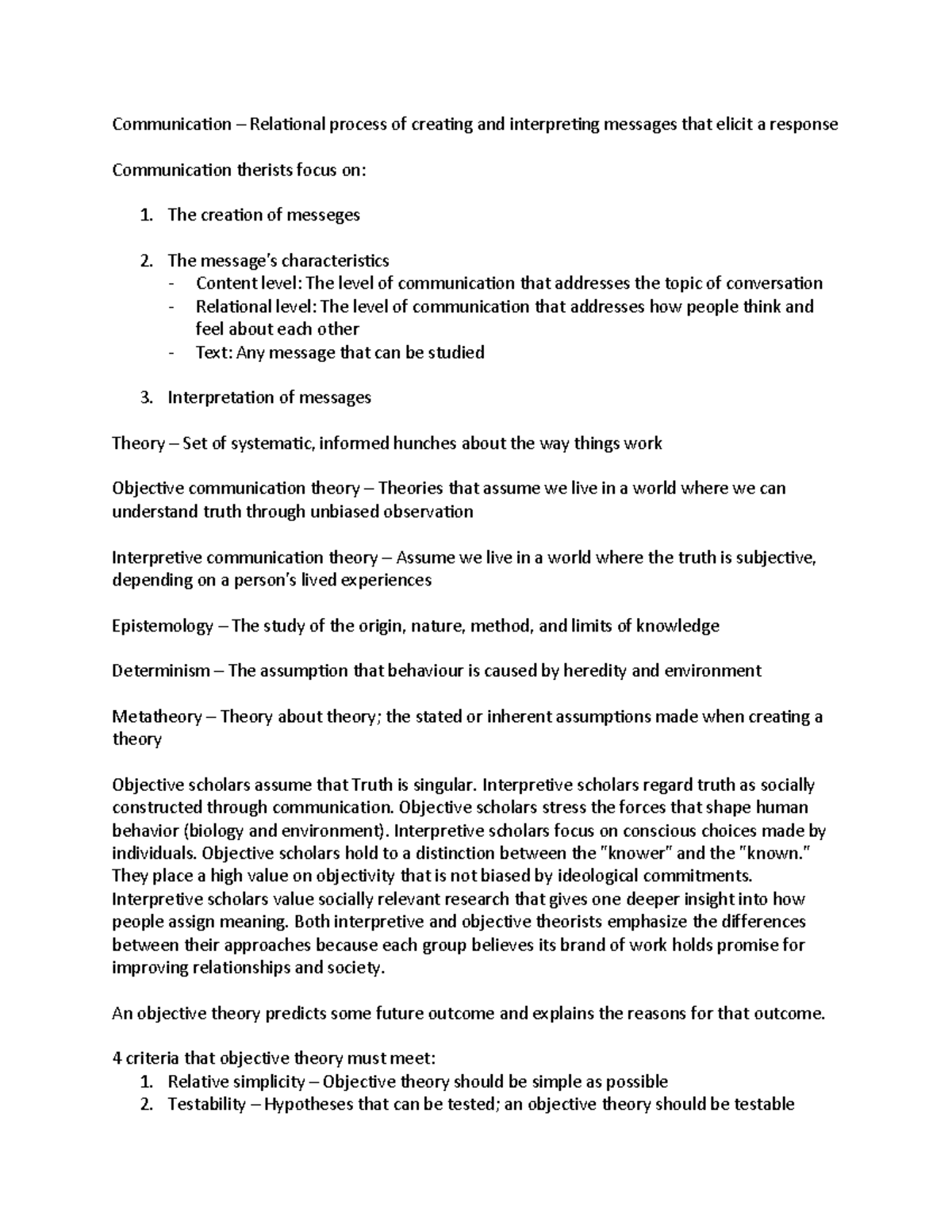 Spcom 101 notes - Communication – Relational process of creating and ...