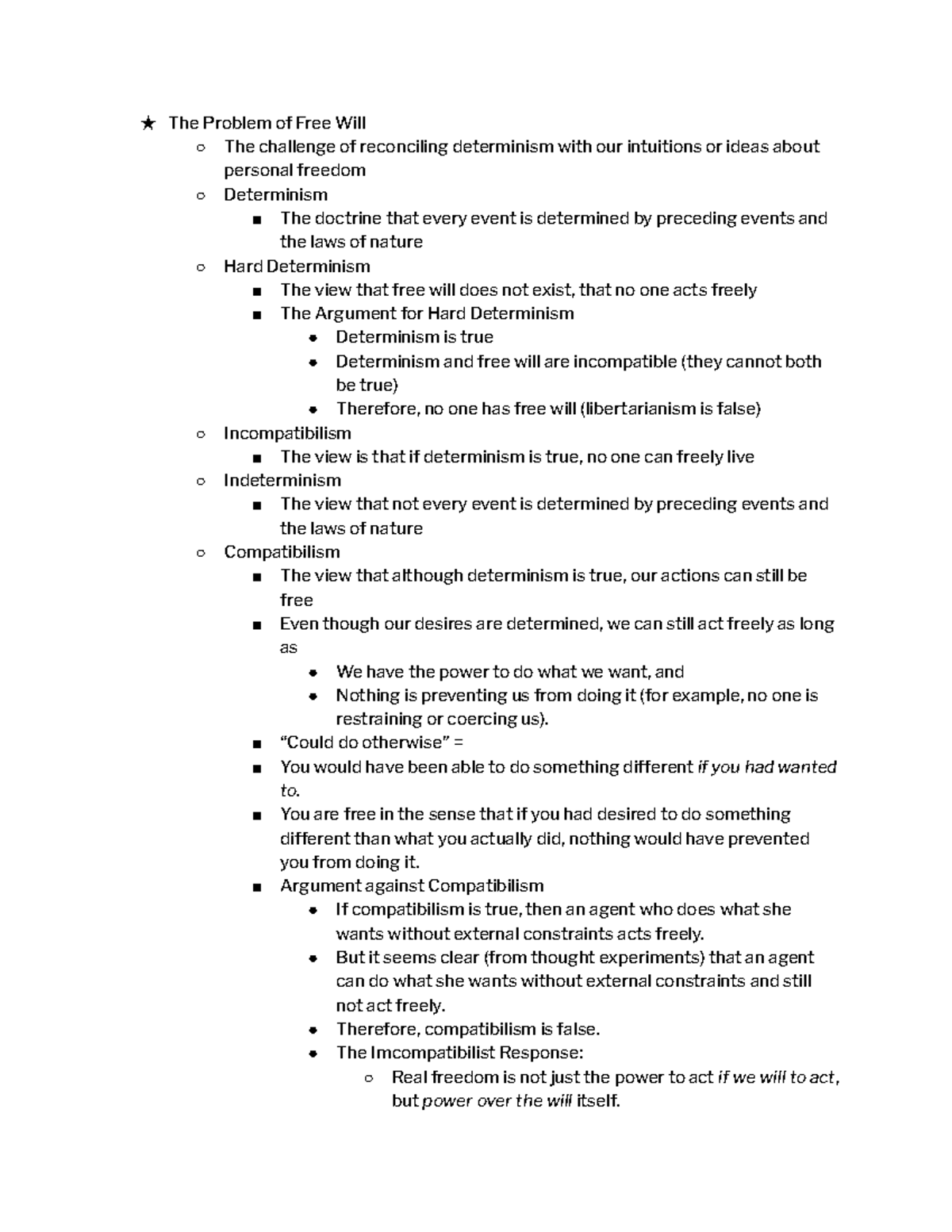 Chapter 5 Free WIll and Determinism - ★ The Problem of Free Will The ...