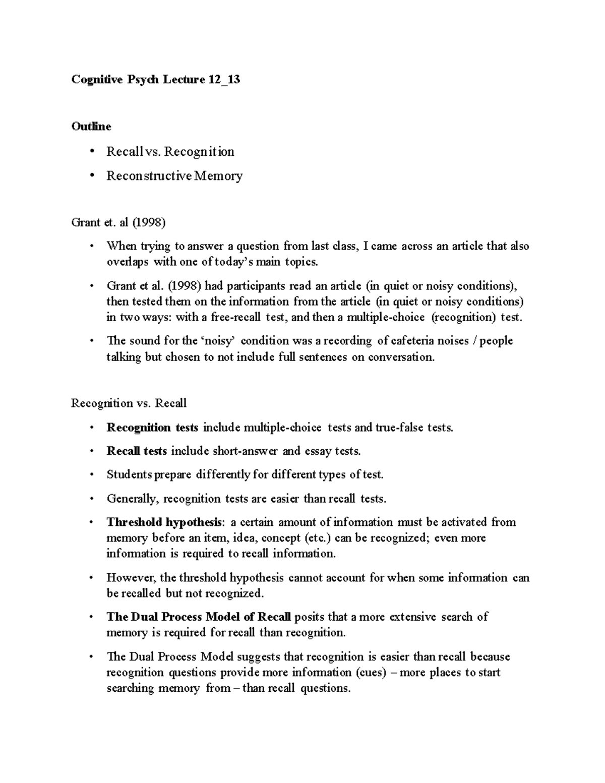Cognitive Psych Lecture 12 13 - Cognitive Psych Lecture 12_ Outline ...