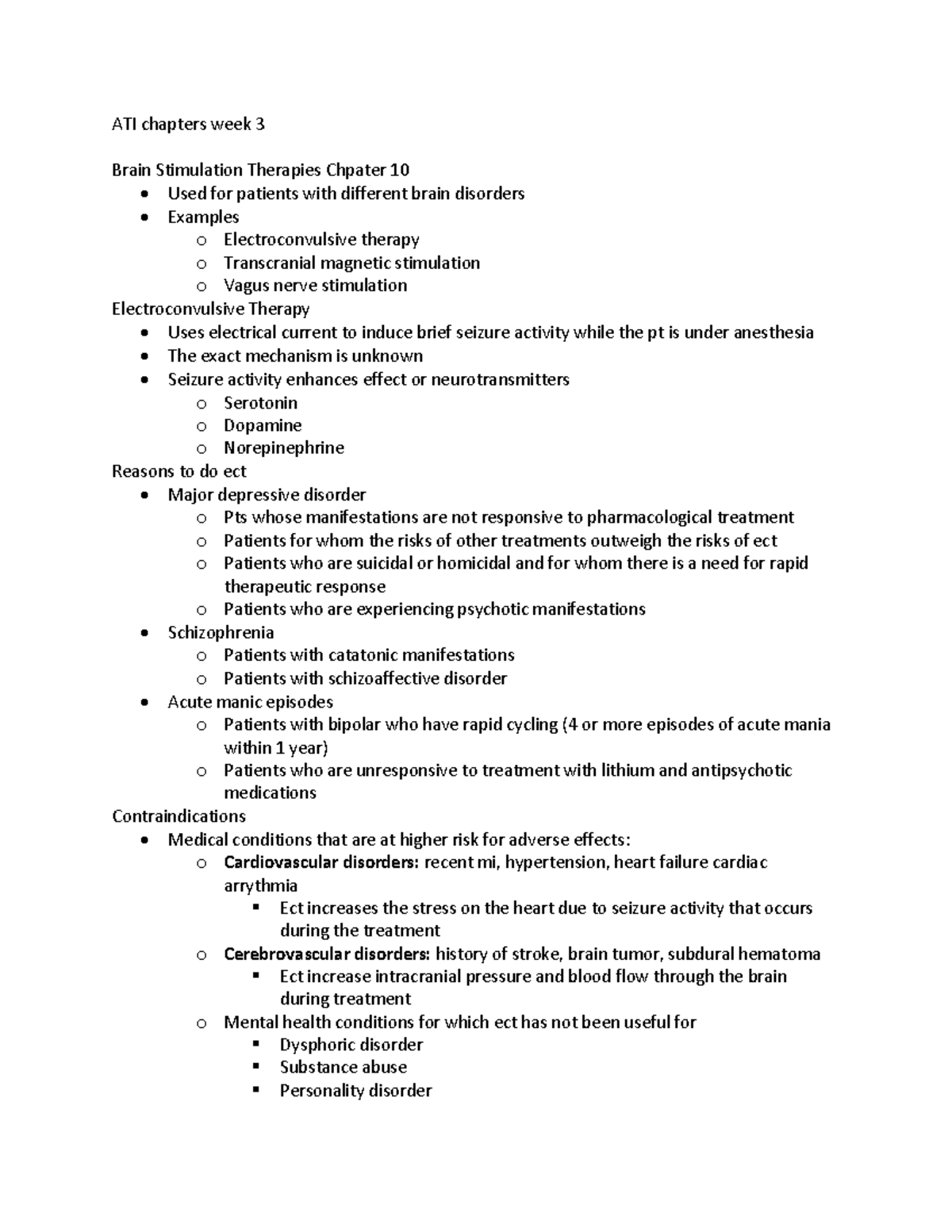 Ati notes bipolar mentall health - ATI chapters week 3 Brain ...