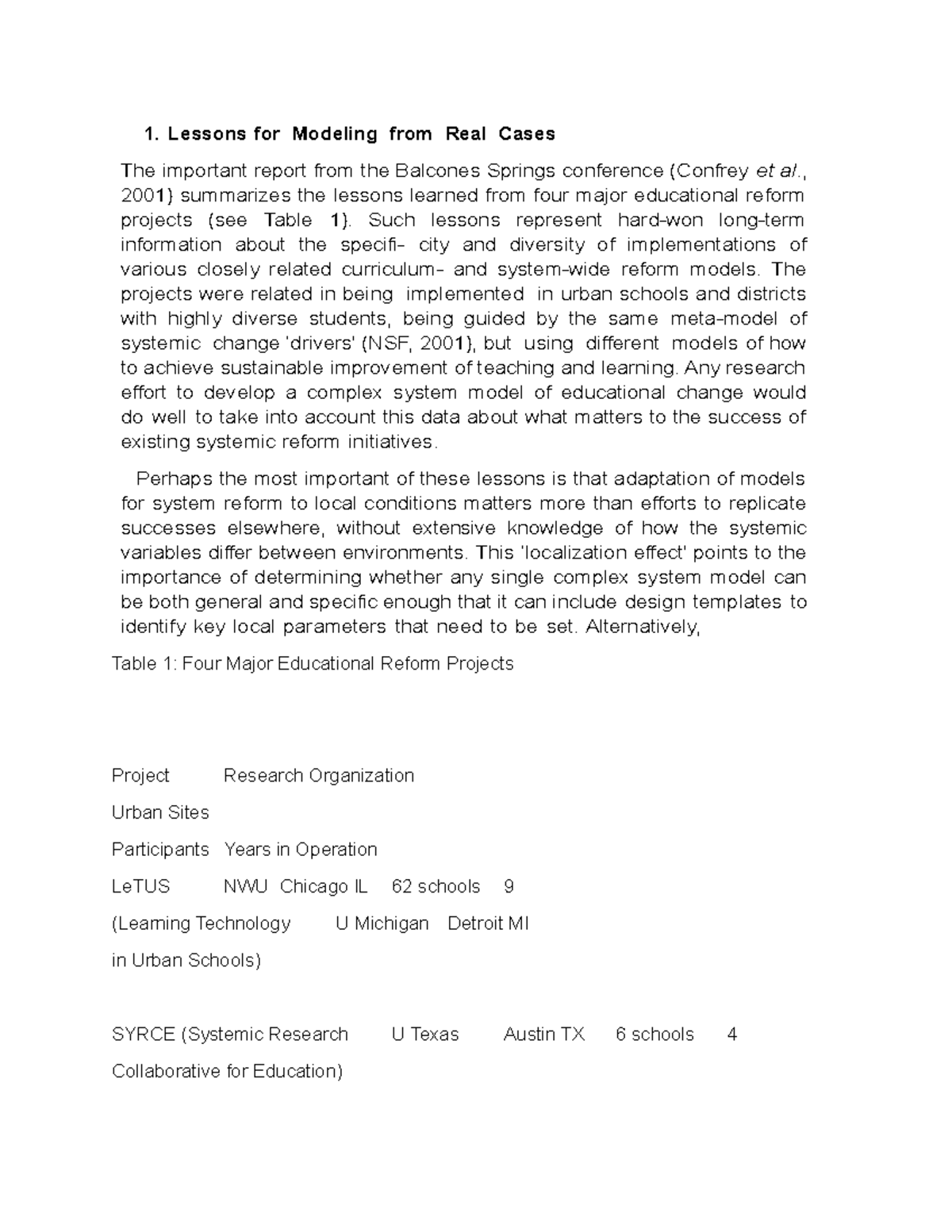 Lessons for Modeling from Real Cases - , summarizes the lessons learned ...