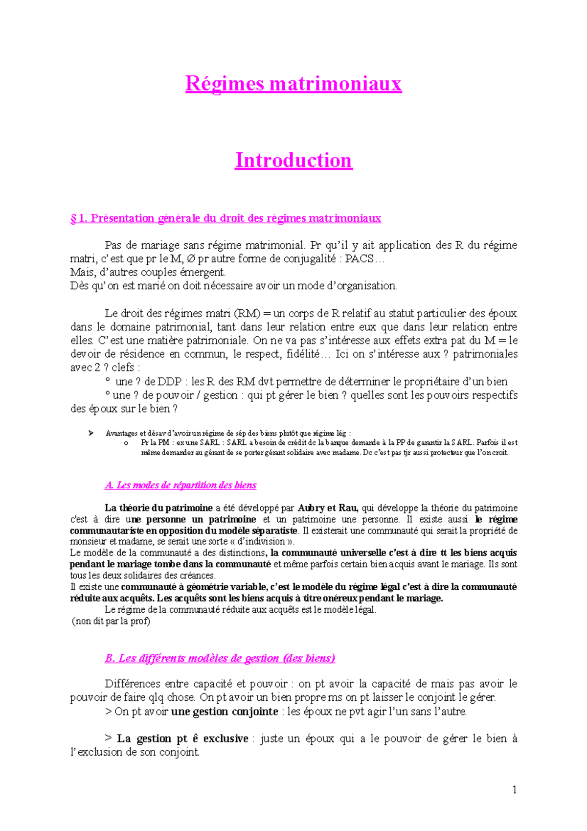 Régimes Matrimoniaux - Régimes Matrimoniaux Introduction § 1 ...