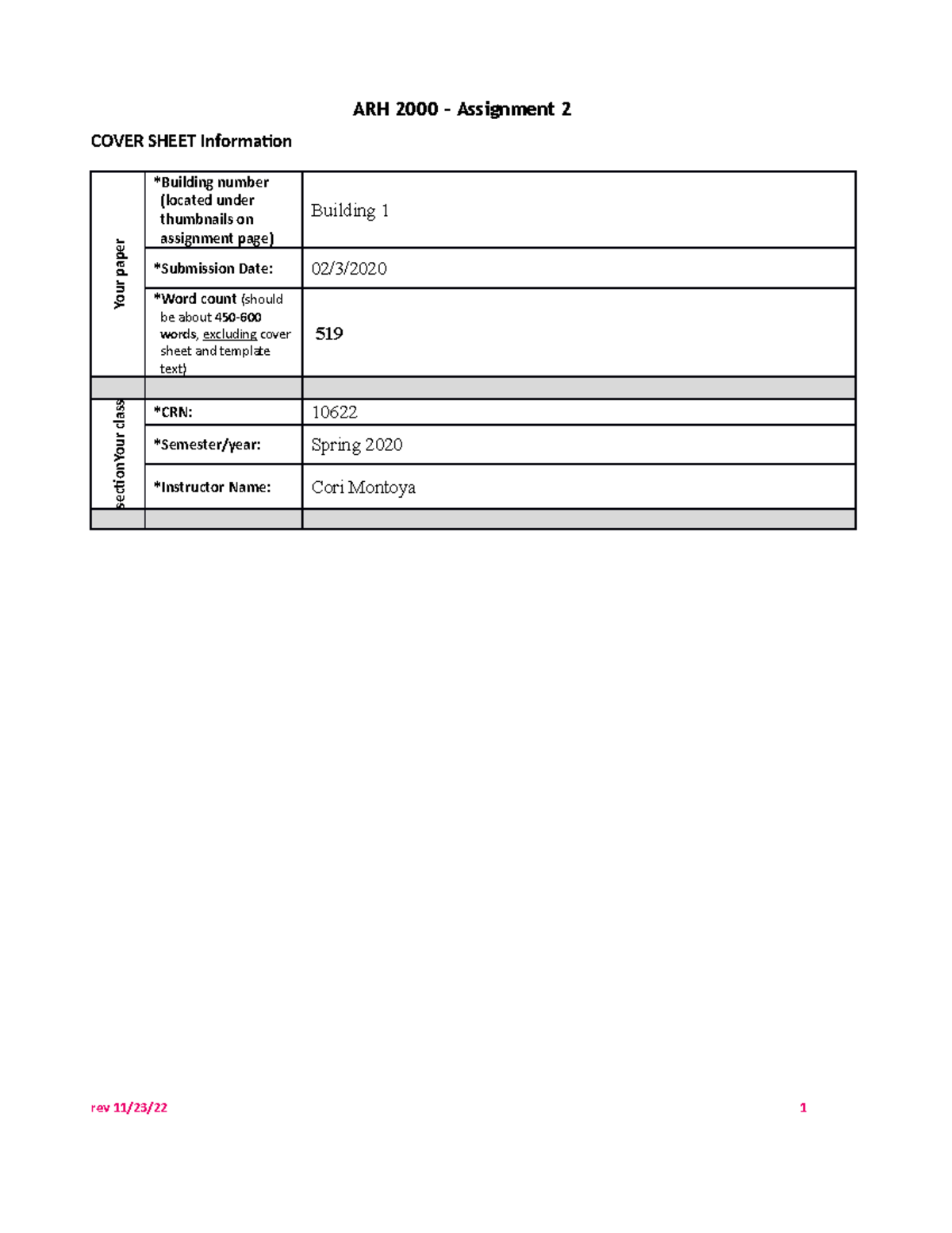 ARH2000 Assign 2 ZBallard - ARH 2000 – Assignment 2 COVER SHEET ...