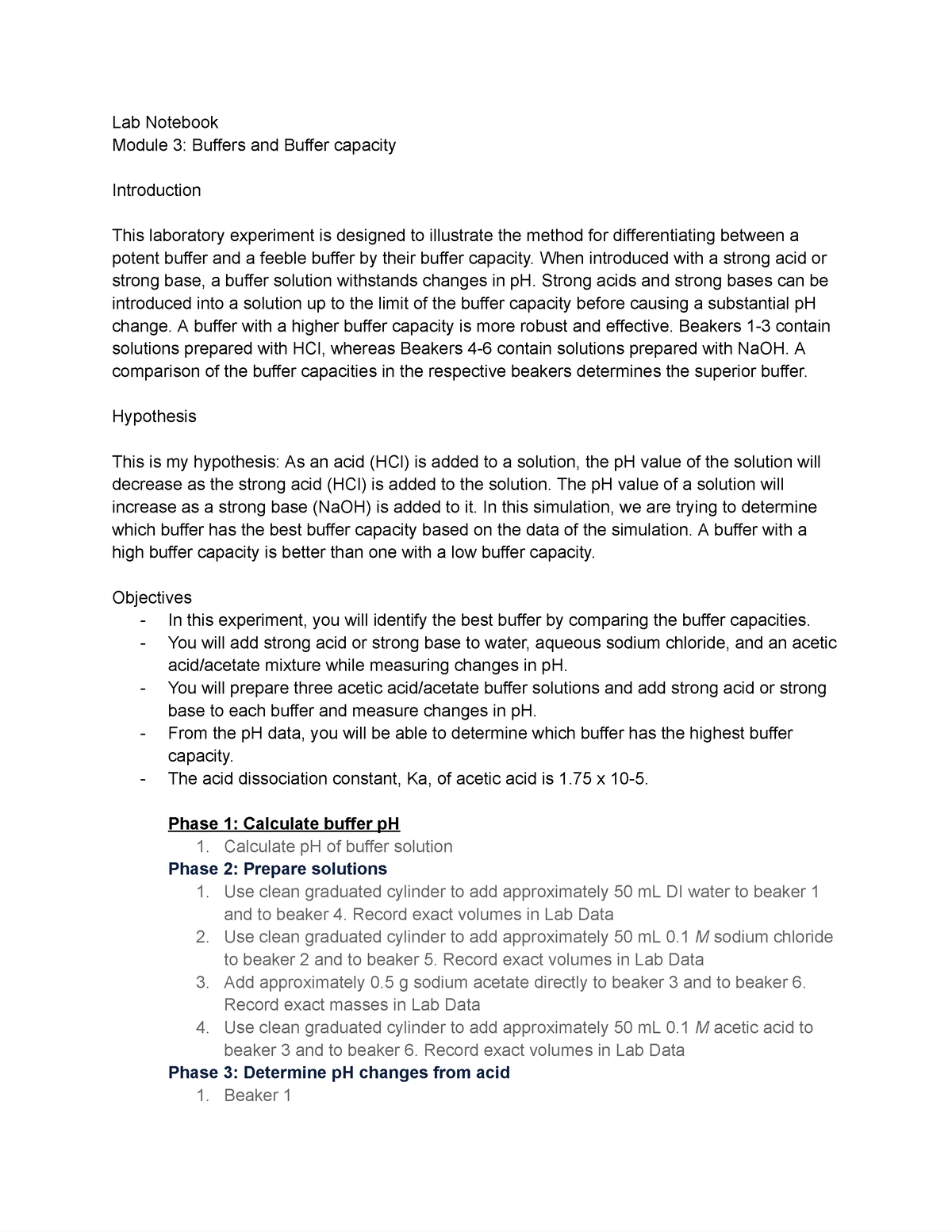 Lab Notebook Module 3A Buffers and Buffer capacity - Google Docs - Lab ...