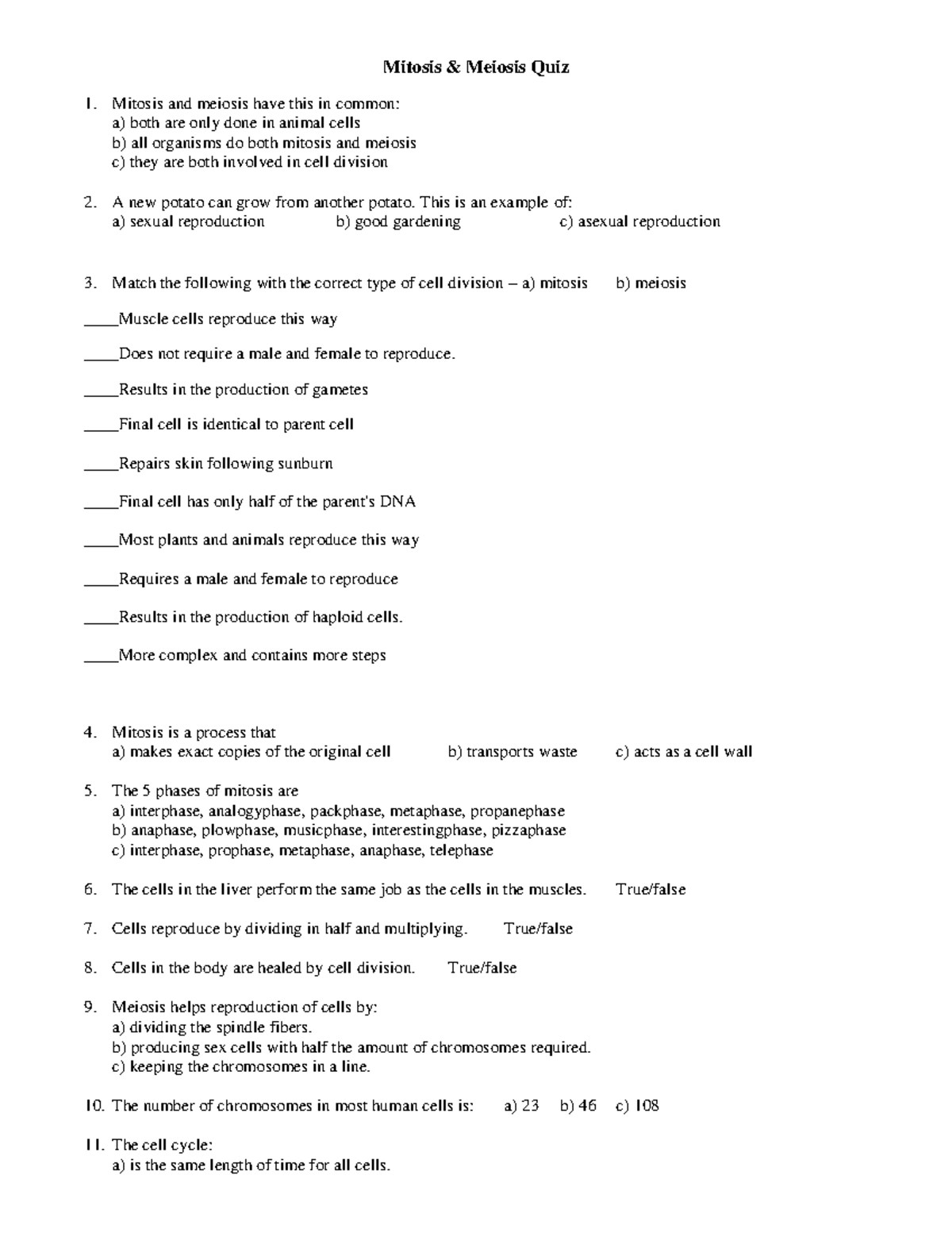 Mitosis Meiosis Quiz - Studocu