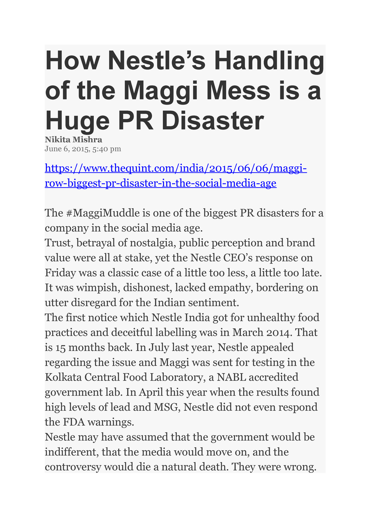 case study of nestle maggi