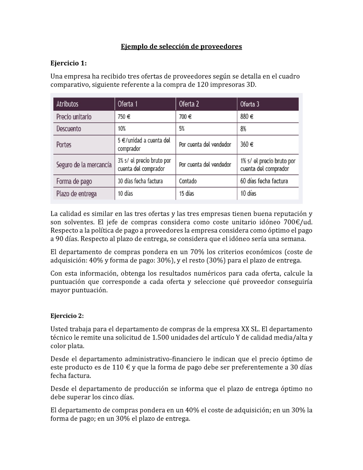 Seleccion De Proveedores Ejemplo De Selección De Proveedores