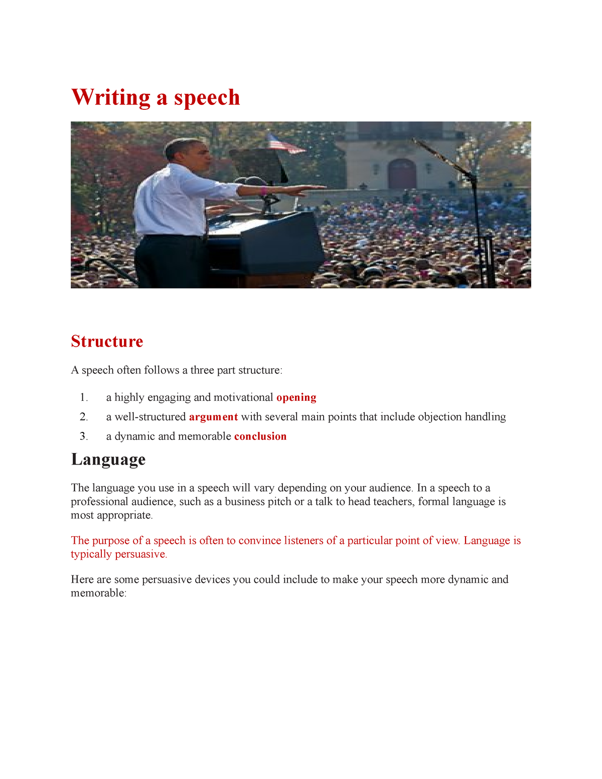 writing a speech also follows a