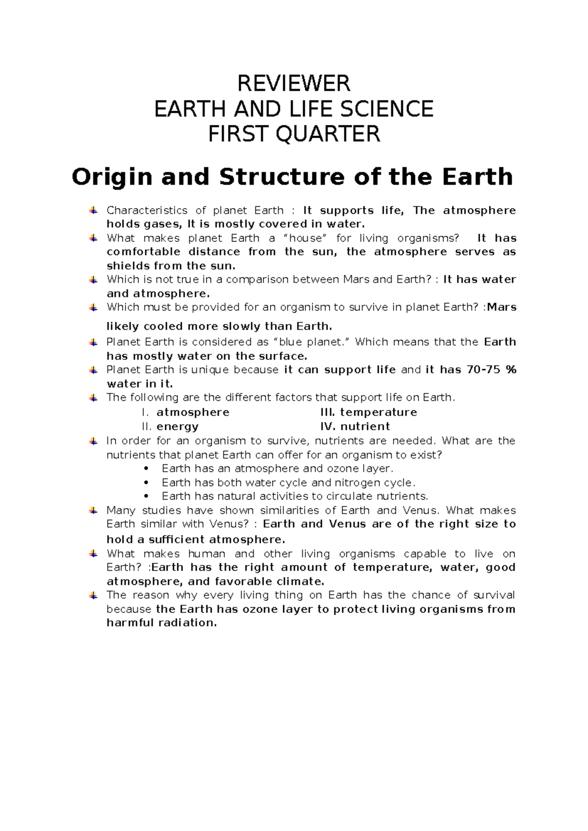 Earth AND LIFE Science Reviewer - REVIEWER EARTH AND LIFE SCIENCE FIRST ...