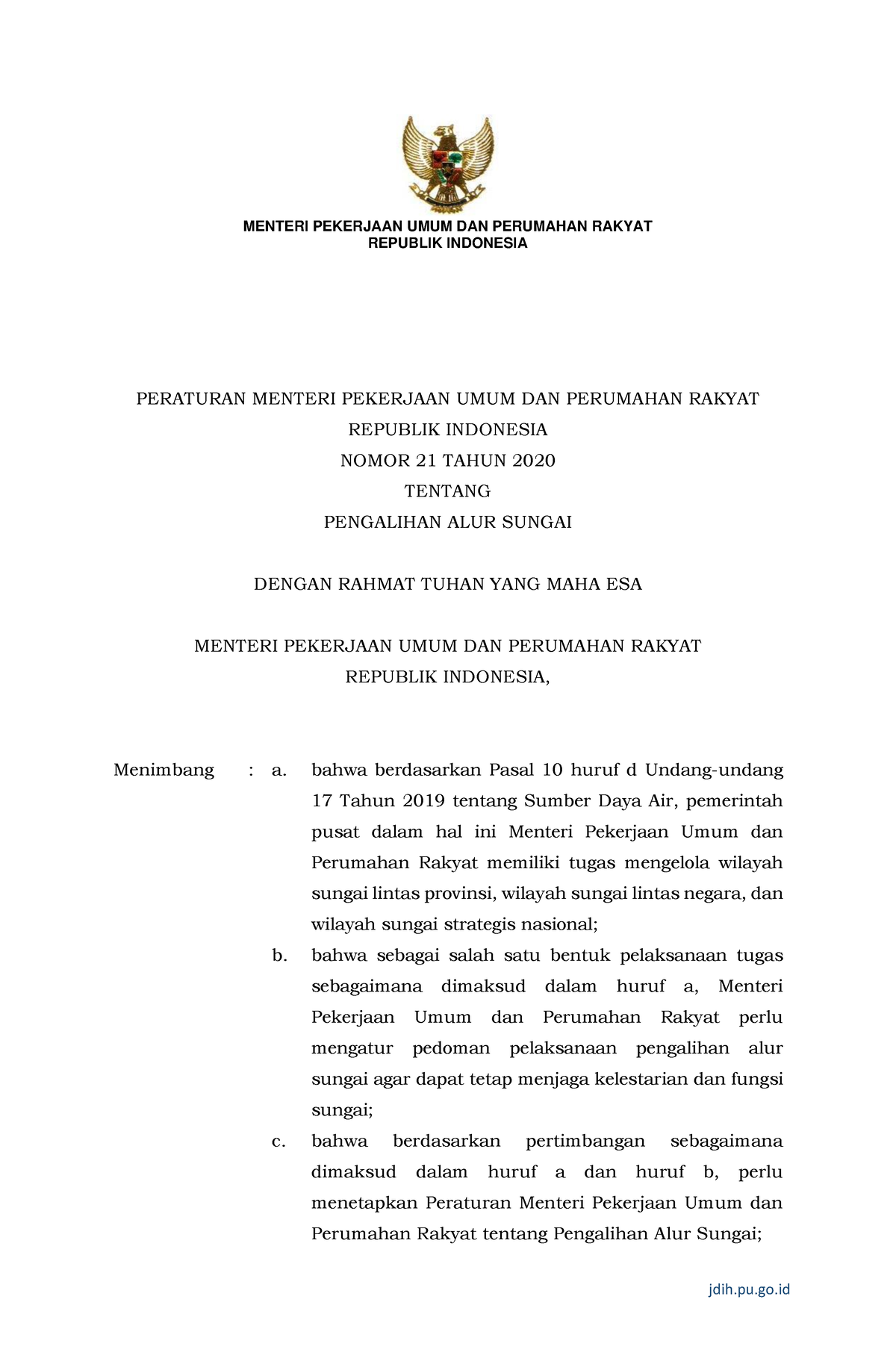 Permen PUPR 21 Tahun 2020 Ttg Sungai - MENTERI PEKERJAAN UMUM DAN ...