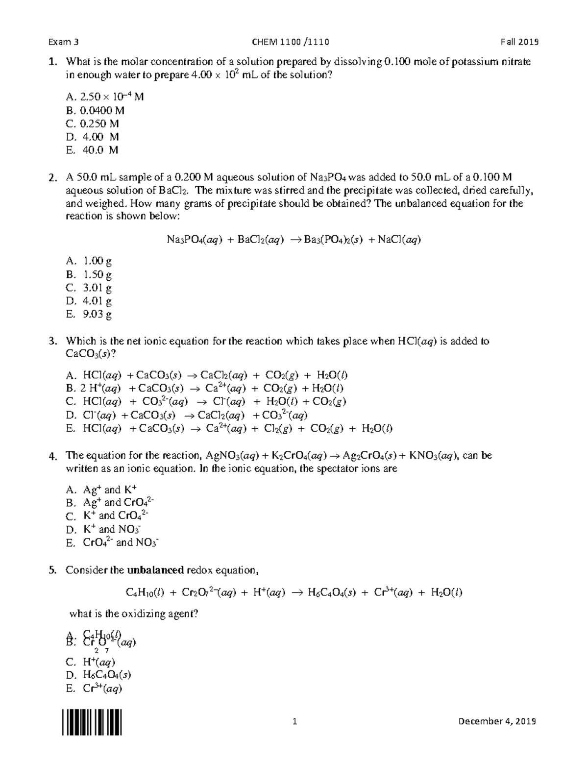 F2019 Exam 3 - This is chemistry back exam THIS IS USESFUL FOR STUDY ...