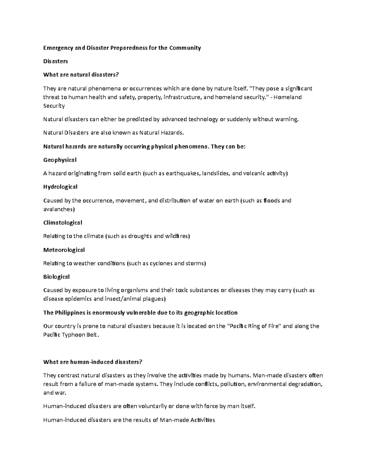 Emergency and Disaster Preparedness for the Community 1 Emergency and