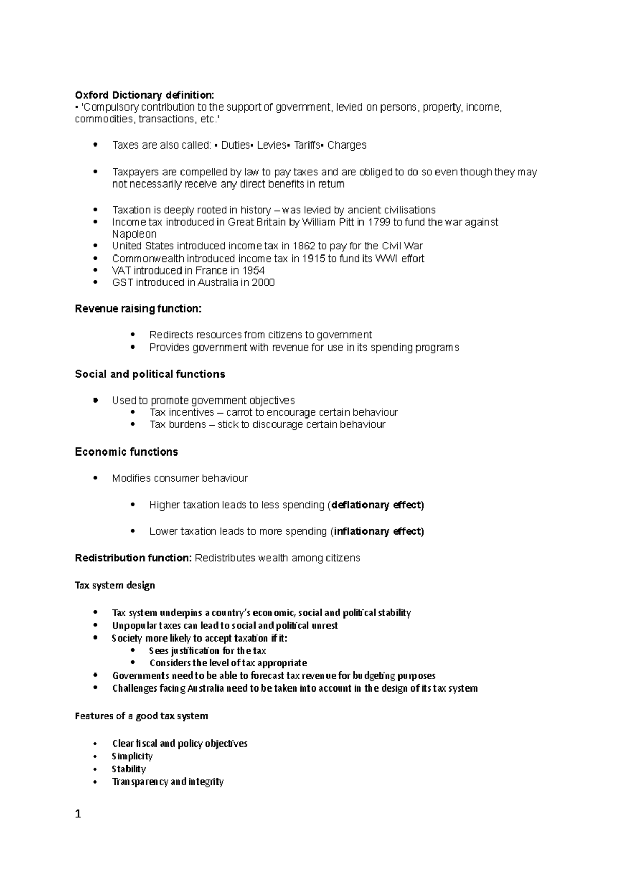 Taxation summaries Oxford Dictionary definition