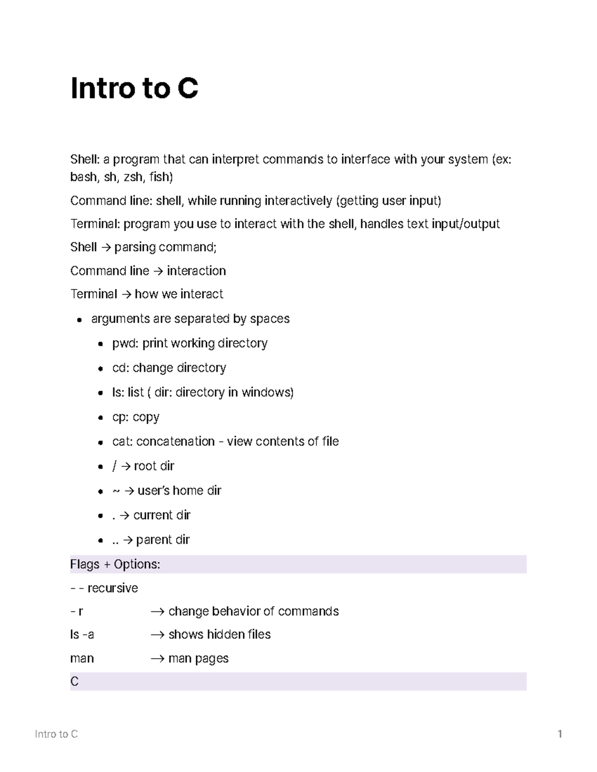 Intro to C - Lecture notes 2 - Intro to C Shell: a program that can ...