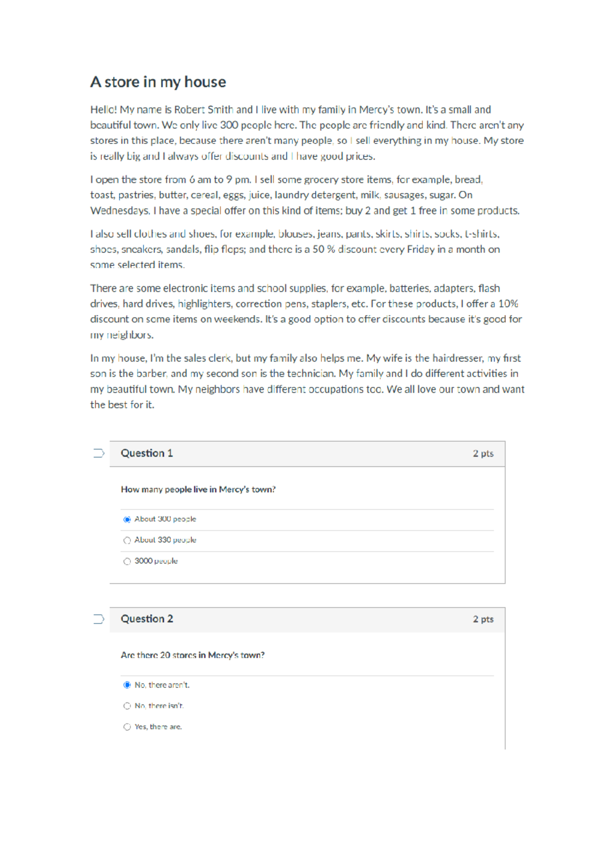 Week 13Quiz My Store Reading Comprehension - Ingles II - UTP - Studocu