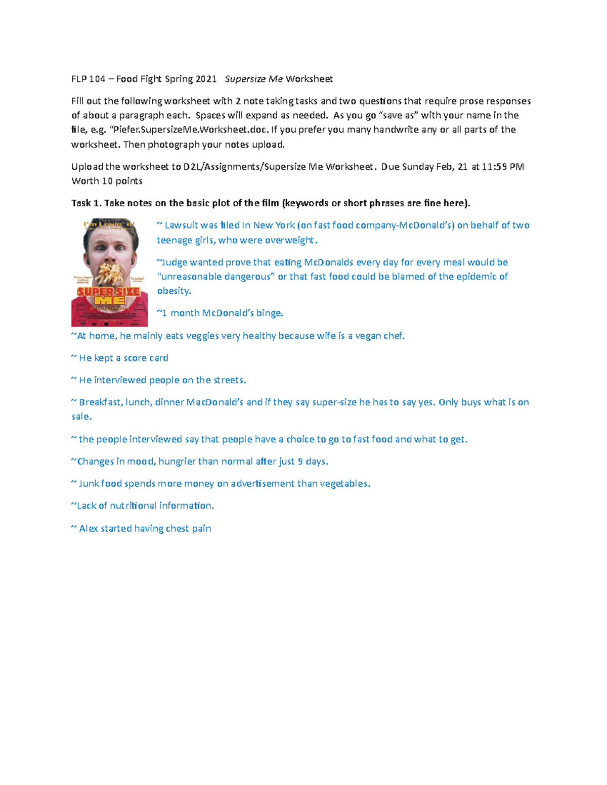 Supersize Me answers - FLP 20 – Food Fight Spring 20 Supersize In Super Size Me Worksheet Answers