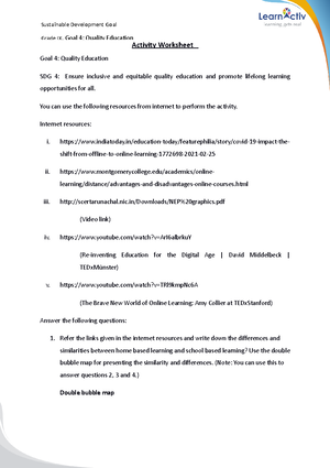 SDG4 G9 Activity Worksheet 16th nov - Activity Worksheet Goal 4 ...