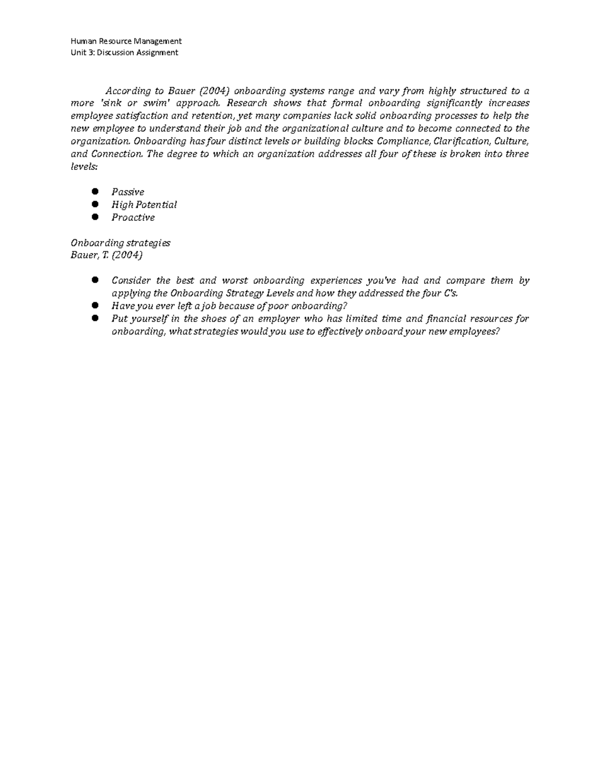 Unit 3 - Discussion Assignment - Human Resource Management Unit 3 ...