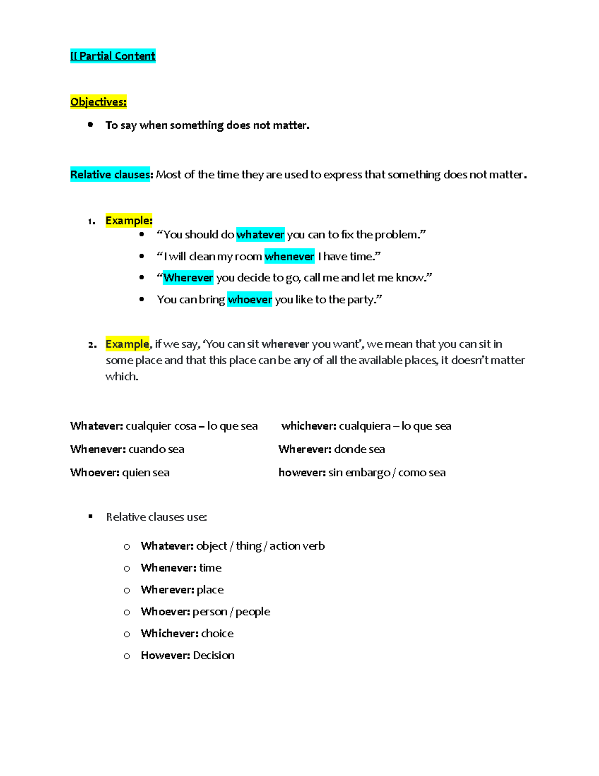II partial Content - ASC - II Partial Content Objectives: To say when ...